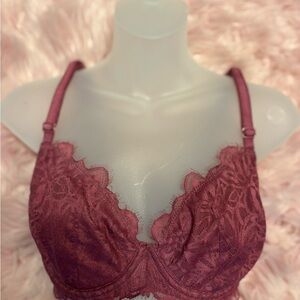 PINK Victoria's Secret Burgundy Lace Bra with Underwire Support